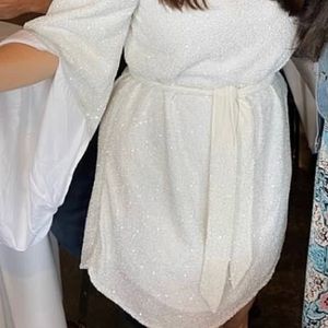 Retrofete white sequin dress with belt